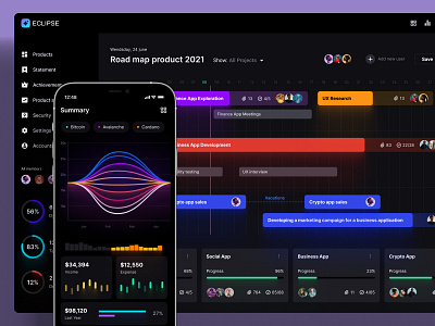 Dashboard templates for desktop & mobile to quickstart your desi 3d ai animation chart crypto dash dashboard data dataviz design desktop illustration infographic it managet roadmap statistic task template ui