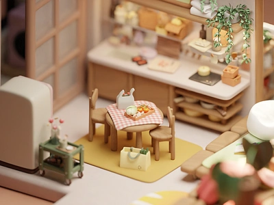 [Room with food] A girl's apartment 3d blender illustration