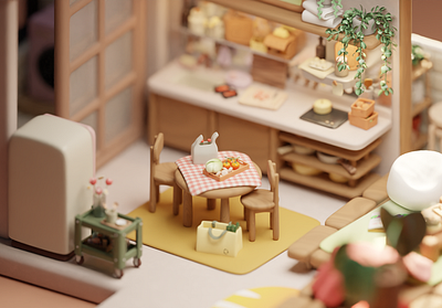 [Room with food] A girl's apartment 3d blender illustration