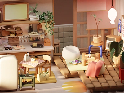 [Room with food] A girl's apartment 3d blender illustration