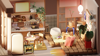 [Room with food] A girl's apartment 3d blender illustration