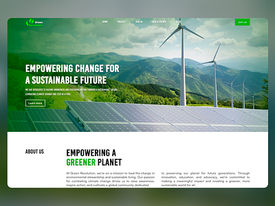 Green Revolution Landing Page advocacy climate change design eco friendly education environmental awareness environmental stewardship green energy green revolution renewable energy solar power sustainability sustainable future ui ui design ux ux design web ui web ux wind energy