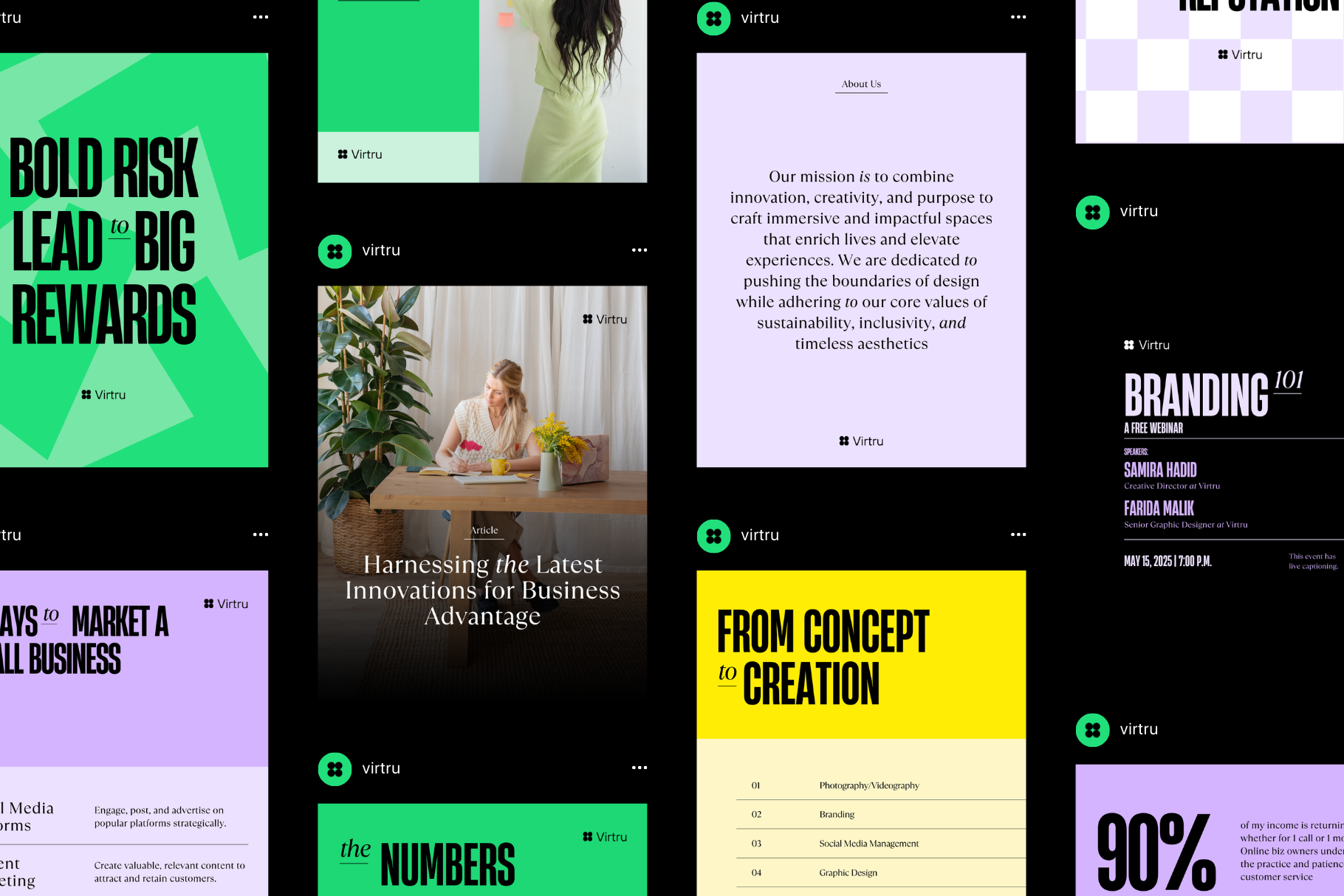 Virtru - Business Social Media Kit bold minimalism branding canva canva template instagram instagram template social media typography ui