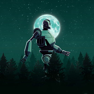 Iron Giant robot walkcycle 2d after effects animation character cycle design futur loop motion design night robot walk