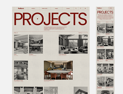 Minimal projects page for Poliform corporate ui webpage website