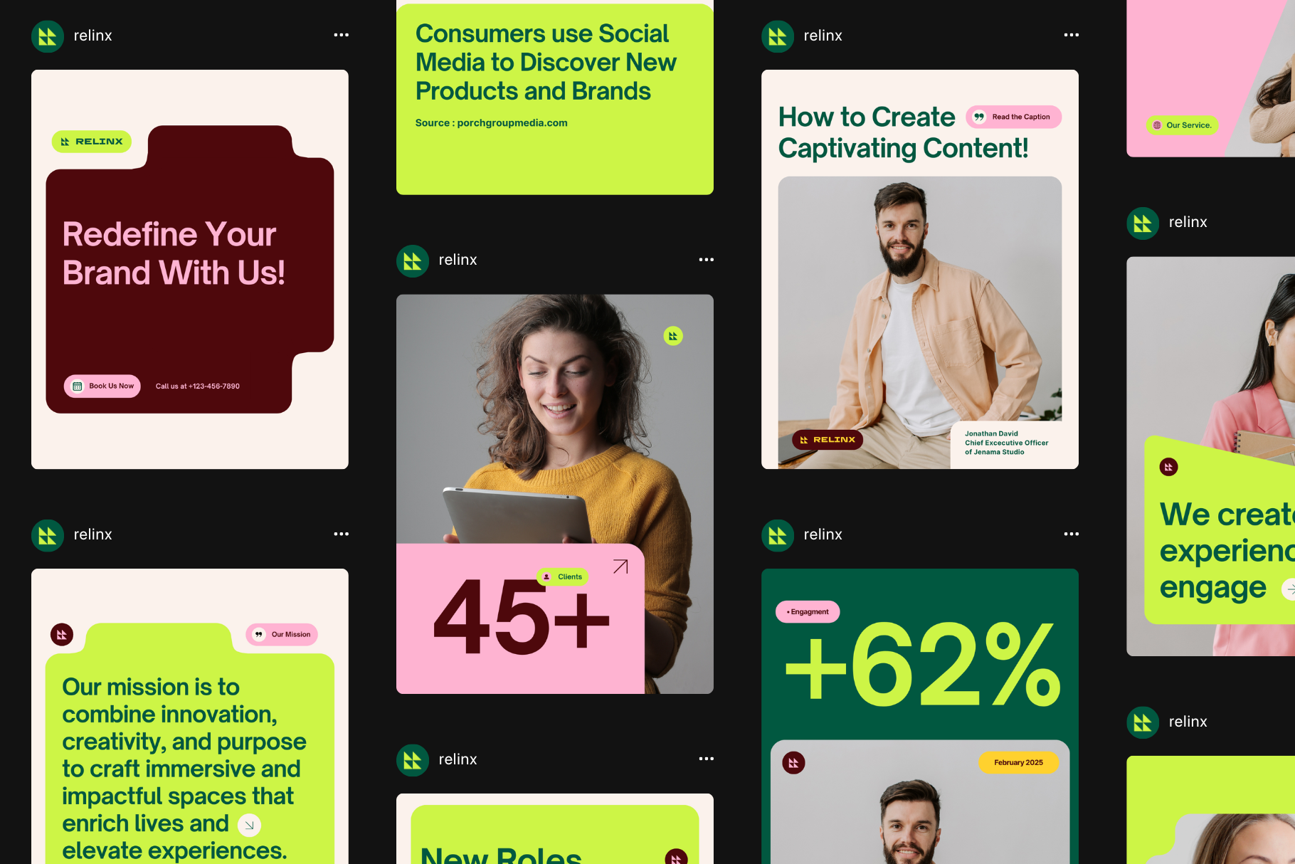 Relinx - Bold Social Media Kit branding canva canva template design illustration instagram instagram template logo social media ui