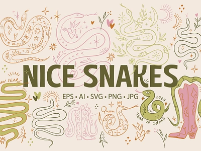 Nice Snakes Bundle abstract boho branding bundle design illustration magic modern mystical snakes vector