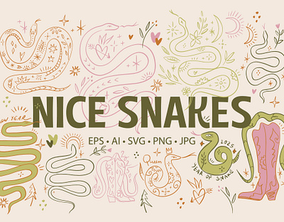 Nice Snakes Bundle abstract boho branding bundle design illustration magic modern mystical snakes vector