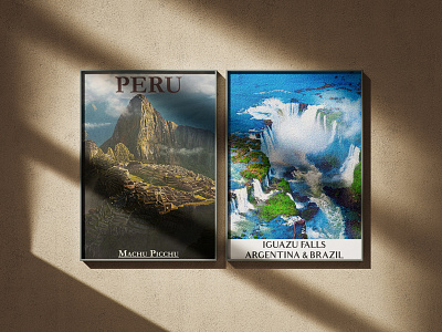 Travel Posters art iguazu falls illustration kenyan designer machu picchu michael ndungu creative minimal desig ourism design poster poster design south america travel poster