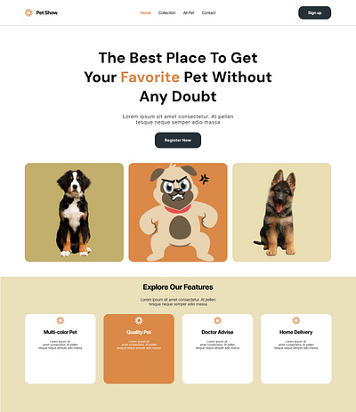 Landing page for Pets landing page pet landing page responsive landing page ui website deisgn