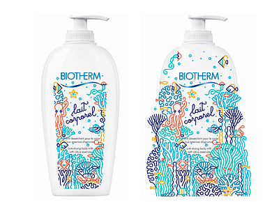 Biotherm packaging design bottle design detailed draw environment icon illustration label lineart packaging sea vector