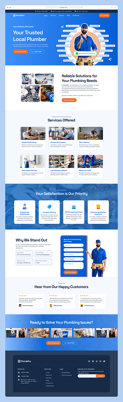 Plumbing Web Design clean design design landing page page design ui ux ux design web design