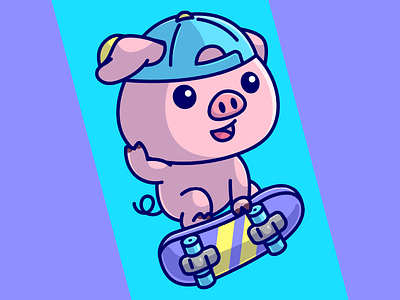 Animal Playing a Skateboard Cartoon Collection🐷🛹🐼 adorable animal blue cartoon character cute extrem happy hipe illustration jump orange pink purple skateboard sports vector white yellow