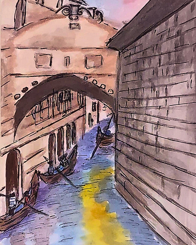 Venice ink and Wash illustration boat boating hand drawn illustration ink and wash venice watercolor