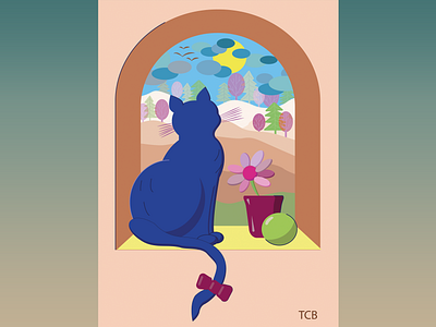 waiting for the spring cat graphic design illustrator spring vector