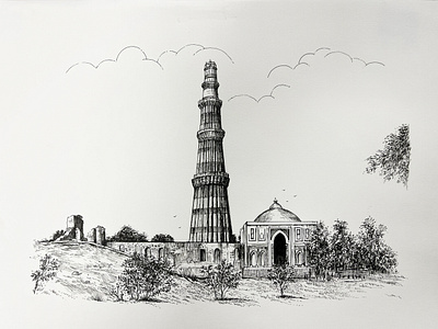 Qutb Minar art art expololarion creative design illustration minimal pendrawing qutb minar