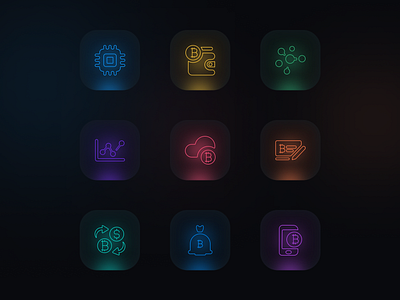 Cryptocurrency blockchain cloud computing cryptocurrency icons currency exchange data analytics digital wallet icon world icons illustration minimalistic design mobile payments neon icons tech design