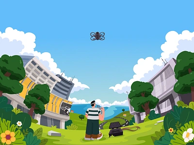 Drone Illustration | Illustration for UI Design building drone graphic design green illustration landscape