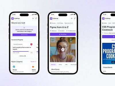 Codelingo - Video Courses Platform - Mobile course education platform learn skills mobile mobile app mobile dashboard mobile design online learning player saas dashboard saas platform syngri ui ux video video player