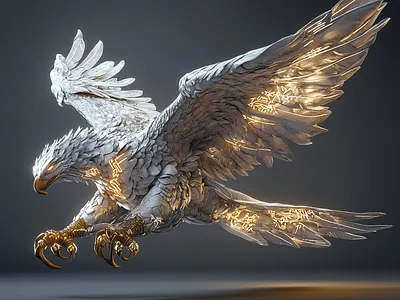 Wings of Radiance 3d 3d modelling blender celestial cgi character design eagle fantasy glowing golden luminous r1n7t0xb