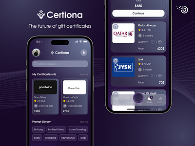 Certiona - The Future Of Gift Certificates ai android flutter ios marketplace. mobile