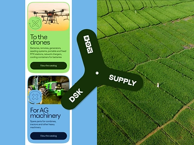 DSK SUPPLY: Branding, Logo, Website for AgriTech Drones 3d agritech animation b2b branding drone field figma graphic design green illustration illustrator landing logo mobile mockup screen ui webflow website