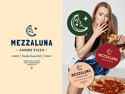 Mezza Logo brand coaster crest deli drawing font food germany handmade italia logo model moon pairing pizza restaurant retro tasty text wordmark