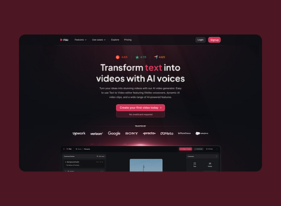 Fliki.ai - Rebranding Concept ai ai voices avatar video clips colossyan content creation creativeai dark theme hero idea to video product to video runway saas synthesia text to video translators veed video web design website design