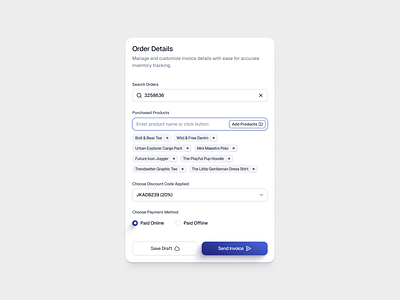 Invoice creation for Inventory management software dashboard UI clean ui create invoice dashboard inventory management invoice invoice creator minimal minimalism product products purple ui ui design user interface