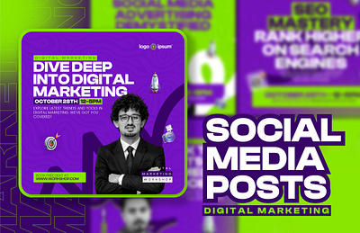 Digital Marketing Workshop Social Media Template Kit branding creative design digital marketing graphic design illustration marketing media post post template posts social social media social posts ui