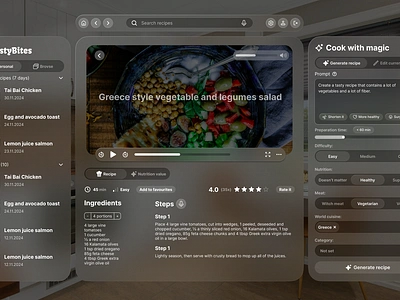 Cooking app for Augmented reality with AI features ai apple vision artificial inteligence cooking future of design mobile recipe spatial design