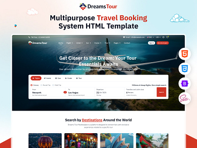 DreamsTour - Tour & Travel Management Bootstrap 5 Html Template appointment booking bootstrap car rental cruise flight flight booking tour travel