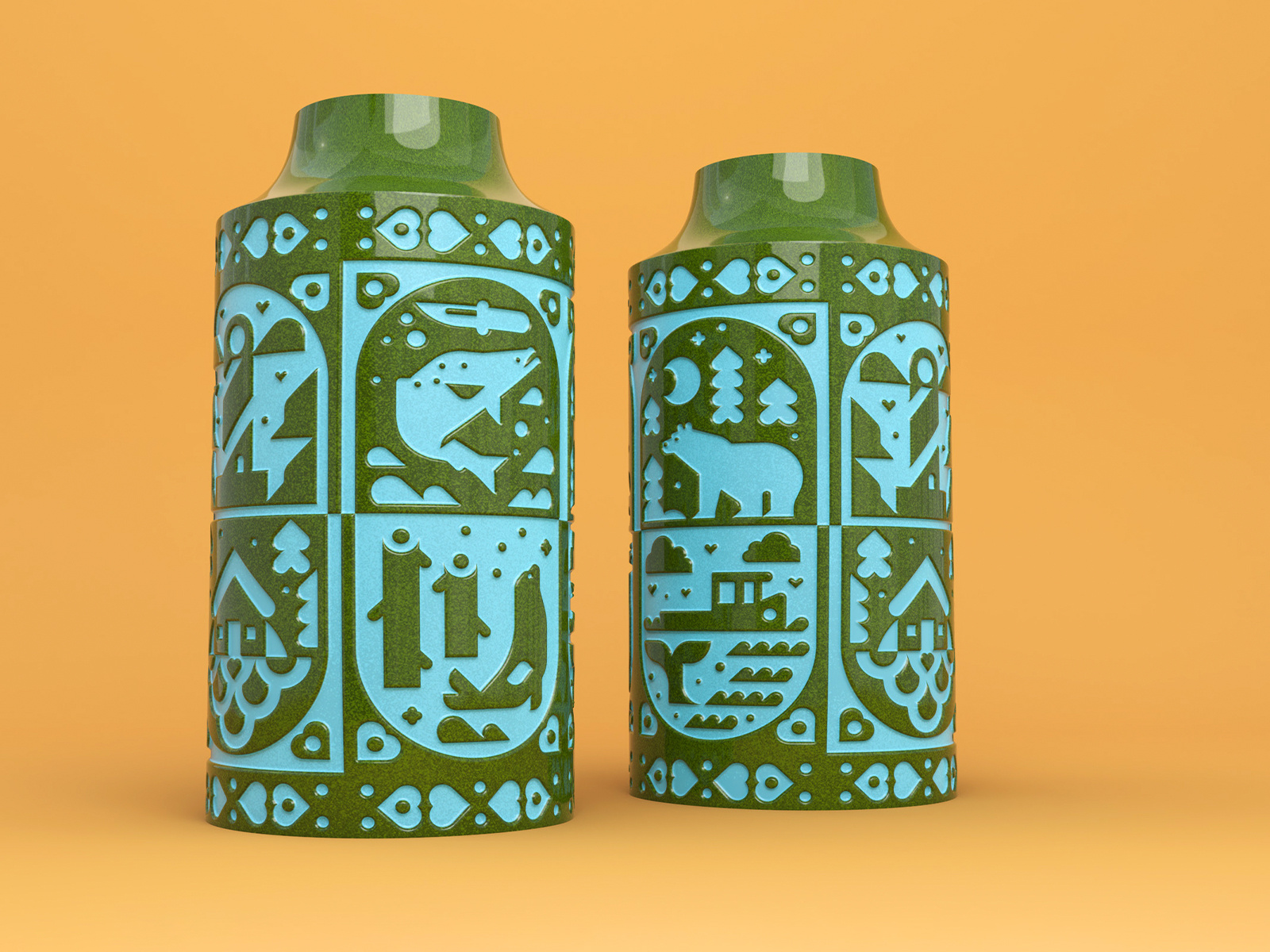 Arctic Adventure 3drender arctic blenderrender blue cermaics fish glaze green illustration muti nature pattern pottery vase wildlife