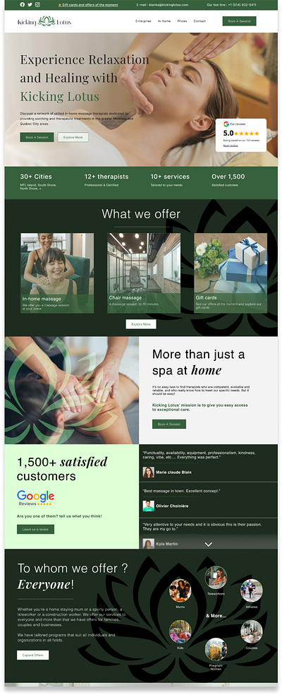 Kicking Lotus website redesign Dia Benatia branding clean graphic design green health illustration layout logo lotus massage minimal nature plants relax therapy ui ux webdesign website yoga