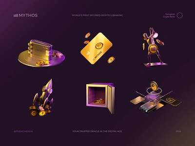 Mythos - 3d Illustrations for Mobile Crypto Banking 3d animation 3d art 3d background 3d digital art 3d gaming room 3d graphic 3d minimal 3d website animation bank app cool animation corporate illustration creative illustration crypto crypto branding crypto wallet fintech illustration logo mobile banking web animation