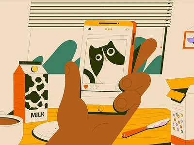 Breakfast breakfast cat cereal coffee design hand illustration instagram milk morning phone scrolling studiobo studiobolland