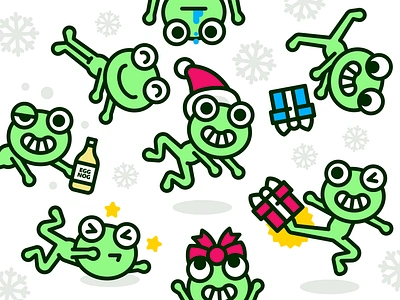 Christmas Frogs animal cartoon character christmas design doodle egg nog flat frog funny gift happy icon illustration logo mascot merry christmas outline xmas