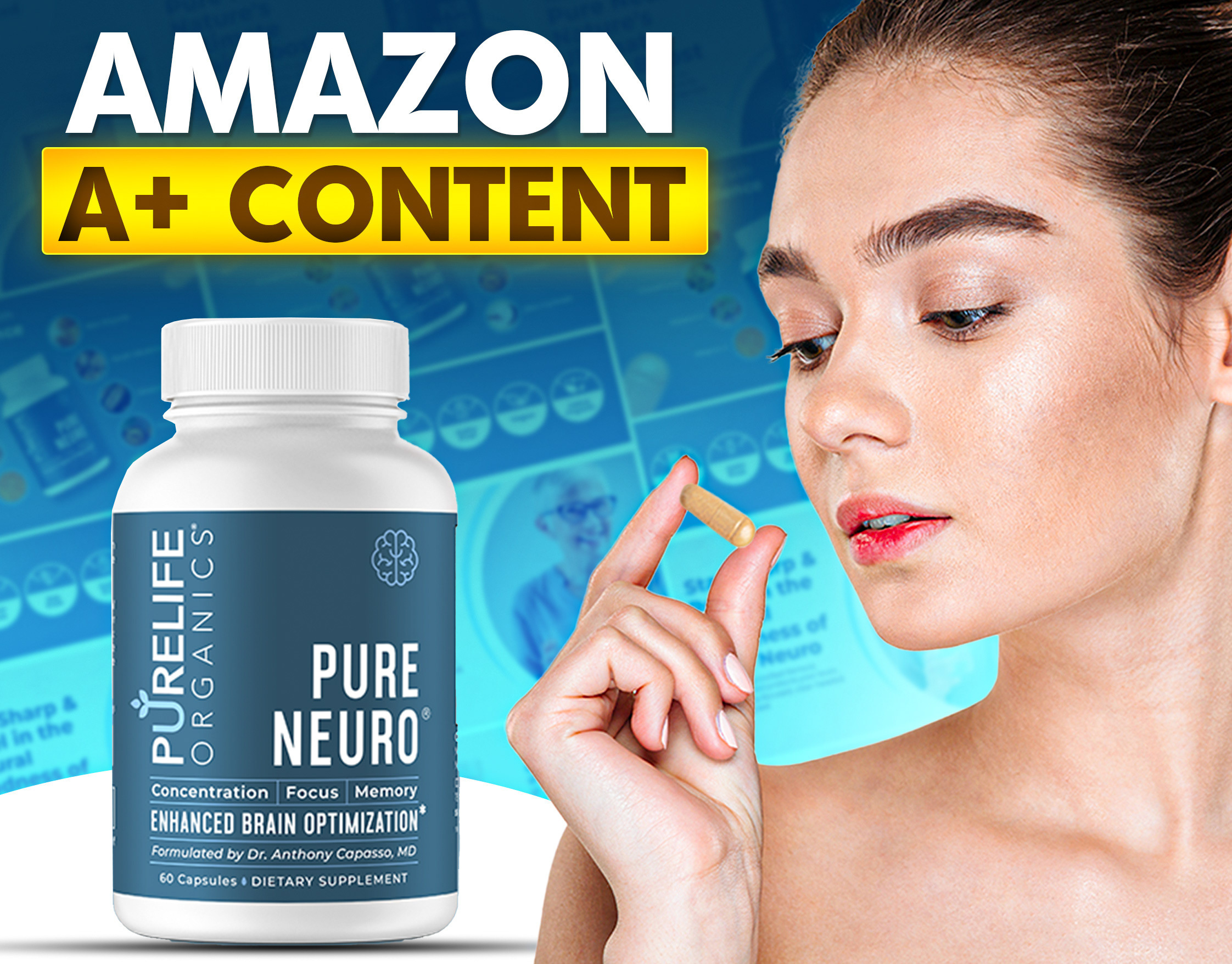 Amazon A+ Content/EBC Design - Supplements Brand amazon branding design graphic design graphicdesign illustration listingimages logo photoshop