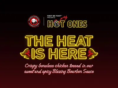 Panda Express x Hot Ones - Blazing Bourbon Chicken brand design branding campaign digital art fast food food food campaign graphic design hot ones hot sauce illustration jeffrey dirkse lettering neon panda panda express photoshop restaurant typography vector