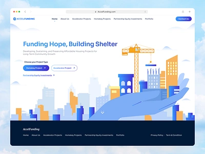 AccelFunding Landing Page Design : Affordable Housing Solutions accelfunding affordable housing empowering community project funding fundingsolutions growth growth housing housing project innovative landingpage shelter sustainable housting ui ux