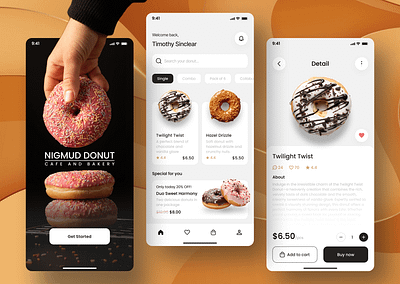 Nigmud - Donut Delivery App 🍩 app app design bakery branding cafe cake design donut e commerce food graphic design marketplace mobile mobile app mobile design pastry ui ui design uiux ux design