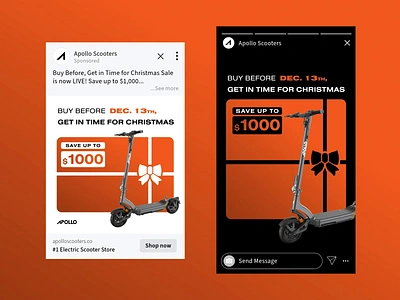 Apollo Scooters | Christmas Sale Meta Ads advertising animation campaign christmas christmas savings commuters design digital design electric scooter facebook ads facebook feed facebook story gift gifting instagram meta ads ppc marketing scooter social ad social strategy