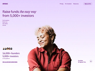 OpenVC homepage concept clean community design finance gradient homepage landing page purple