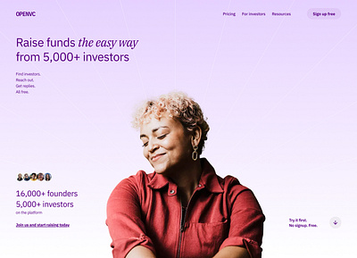 OpenVC homepage concept clean community design finance gradient homepage landing page purple