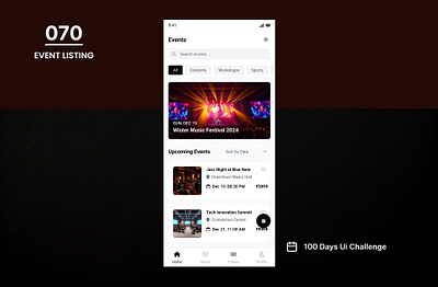 DAY-070 EVENT LISTING 100 days ui 100days 100daysofui app app design application application design daily ui challenge design event event listing event ui ui ui design user interface
