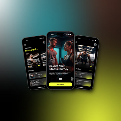 Fitness Mobile App Design branding darktheme fitness gradient graphic design gym ui