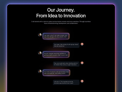 Snowie - About Us Journey | Webflow Template about us branding chat app chatting dark design hero journey landing mobile app saas ui webflow template website