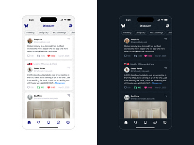 BlueSky Mobile App [01] appdesign bluesky consumerapp darkmode designexpolration lightmode mobileapp socialmedia staticbackground
