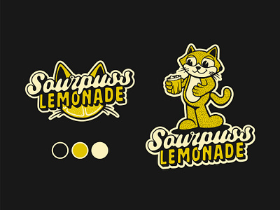 Sourpuss Lemonade branding cartoon cartoon character cat character illustration lemonade logo retro sourpuss vintage