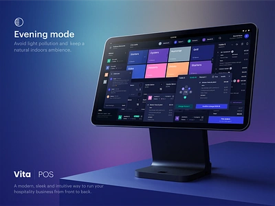 Vita POS — Evening mode bill branding café checkout hamburger hardware invoice order taking payment payments point of sale pos restaurant ui ux